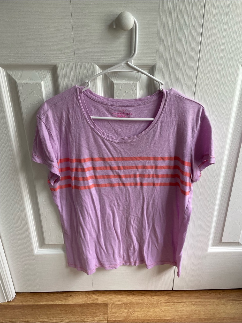 Vineyard Vines Lavender Tee with Coral Stripes